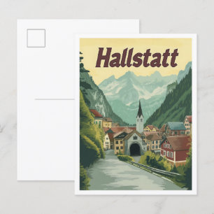 Hallstatt Austria Art Vintage Travel Illustration Postcard