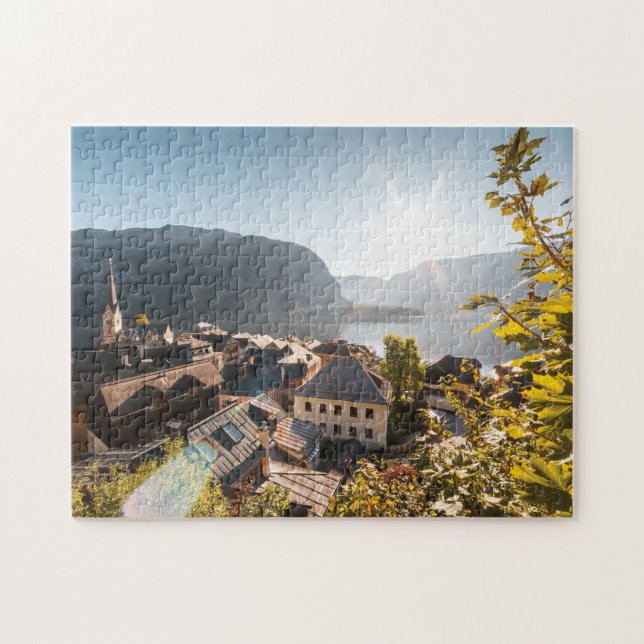 Hallstatt Austria, Bright Sunbeams Above Houses Jigsaw Puzzle (Horizontal)