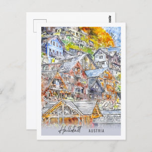 Hallstatt Austria Travel Place Watercolor Postcard