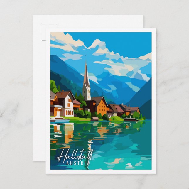 Hallstatt Austria vintage travel illustration Postcard (Front/Back)