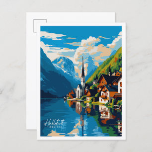 Hallstatt Austria vintage travel illustration Postcard