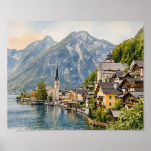 Hallstatt Austria Watercolor Art Print