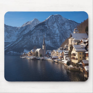 Hallstatt town in the snow in winter mouse pad