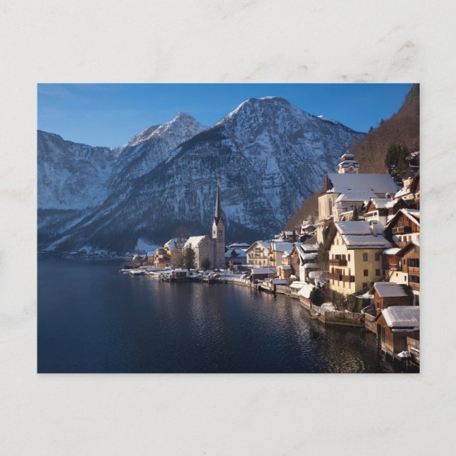 Hallstatt town in the snow in winter postcard (Front)
