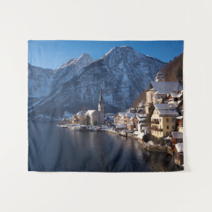 Hallstatt town in the snow in winter tapestry