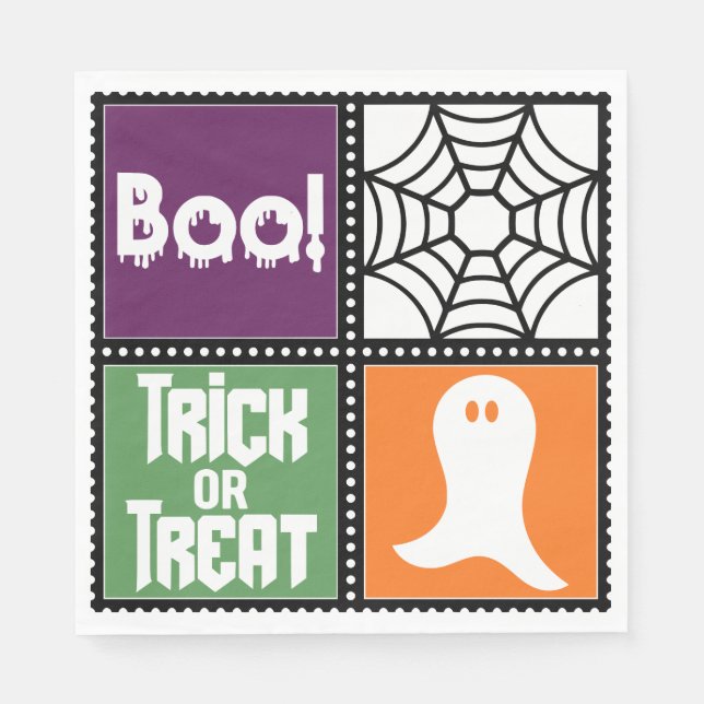 Hallween Design with Trick or Treat, Boo and Ghost Napkin (Front)