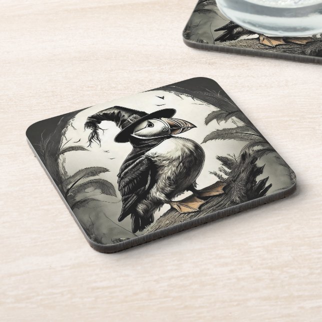 Hallween Puffin bird Coaster (Left Side)