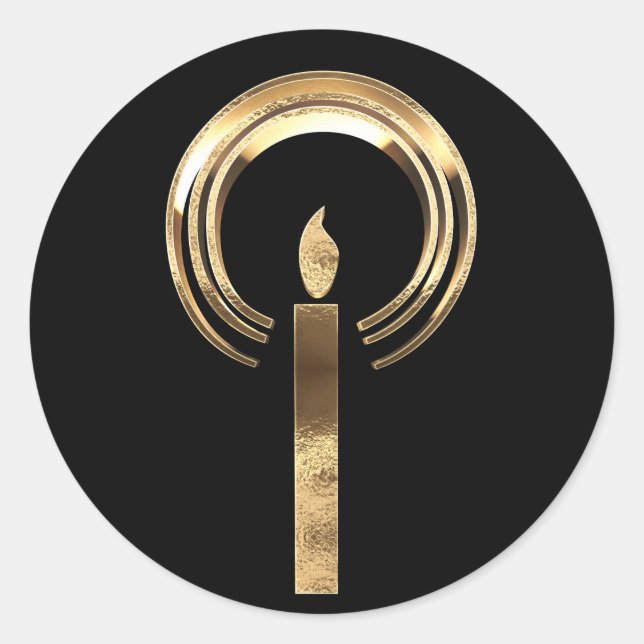 Halo around Candle Flame Black Gold Elegant Classic Round Sticker (Front)