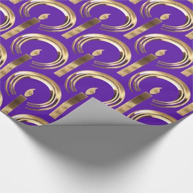 Halo around Candle Flame Pattern Purple and Gold Wrapping Paper (Corner)