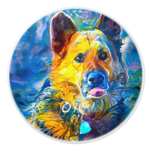 Halo:  Portrait of a German Shepherd  Ceramic Knob