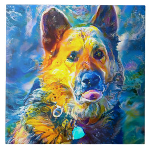 Halo:  Portrait of a German Shepherd  Ceramic Tile