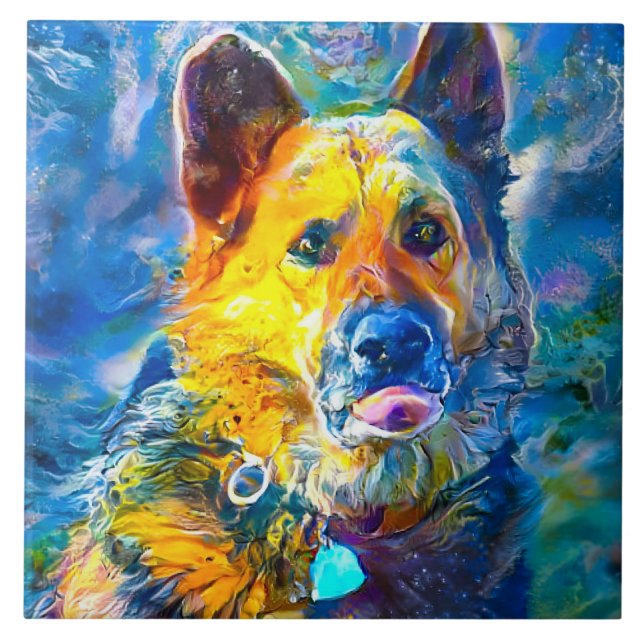 Halo:  Portrait of a German Shepherd  Ceramic Tile (Front)