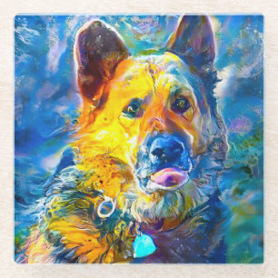 Halo:  Portrait of a German Shepherd  Glass Coaster