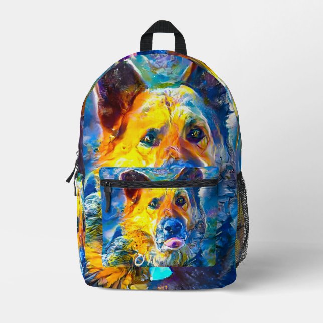 Halo:  Portrait of a German Shepherd  Printed Backpack (Front)