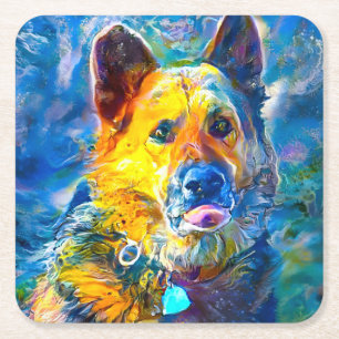 Halo:  Portrait of a German Shepherd  Square Paper Coaster