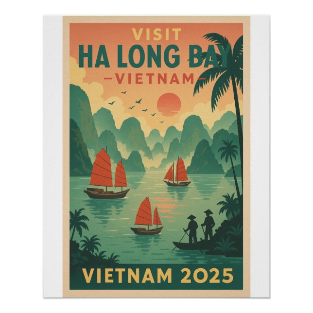Halong Bay, Vietnam Retro Travel 2025 Poster (Front)