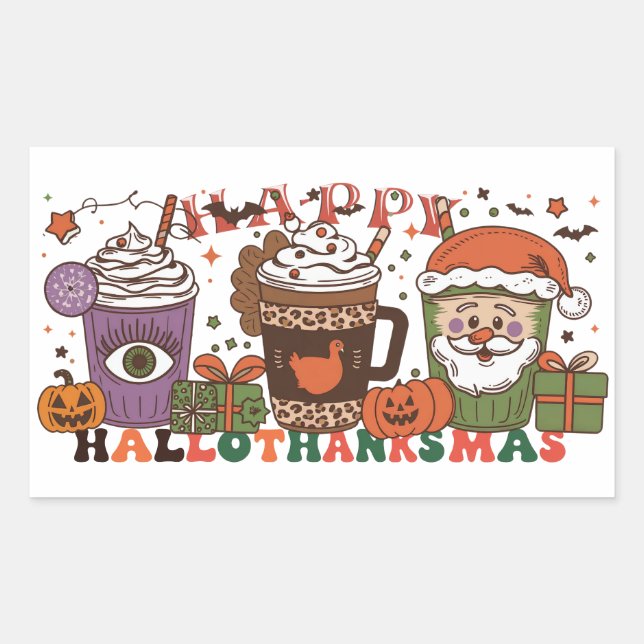 "HaloThanksMas" Meaningful Gift for Holiday Season Rectangular Sticker (Front)