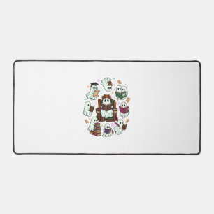 Haloween Reading Ghosts Stacked Books Floral Crown Desk Mat