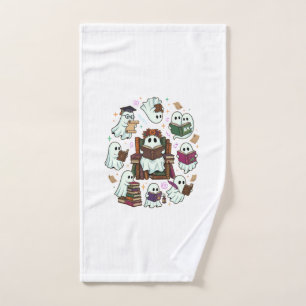 Haloween Reading Ghosts Stacked Books Floral Crown Hand Towel