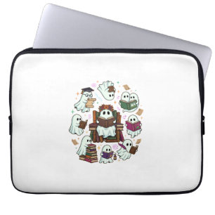 Haloween Reading Ghosts Stacked Books Floral Crown Laptop Sleeve