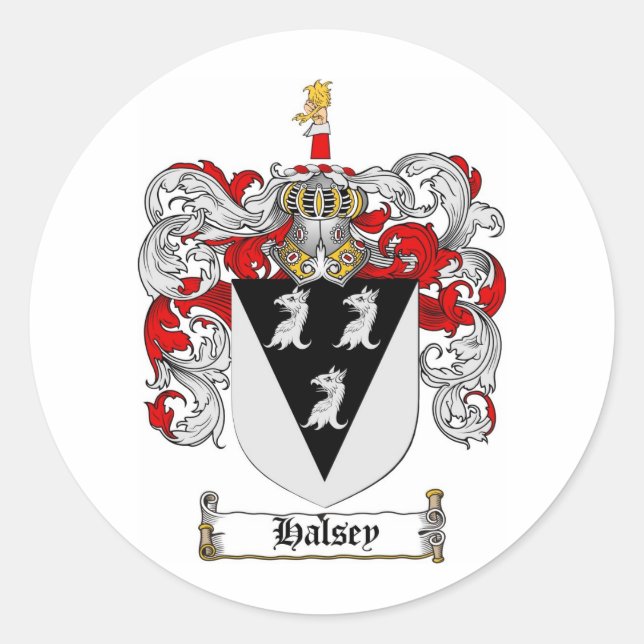 HALSEY FAMILY CREST -  HALSEY COAT OF ARMS CLASSIC ROUND STICKER (Front)