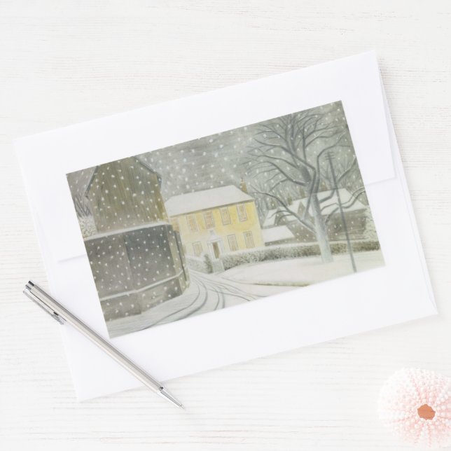 Halstead Road in Snow (by Eric Ravilious) Rectangular Sticker (Envelope)