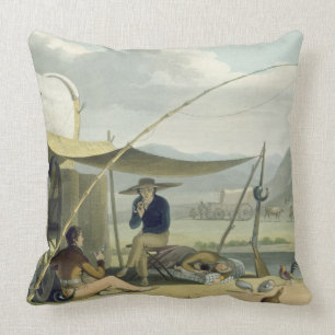 Halt of a Boor's Family, plate 17 from 'African Sc Cushion