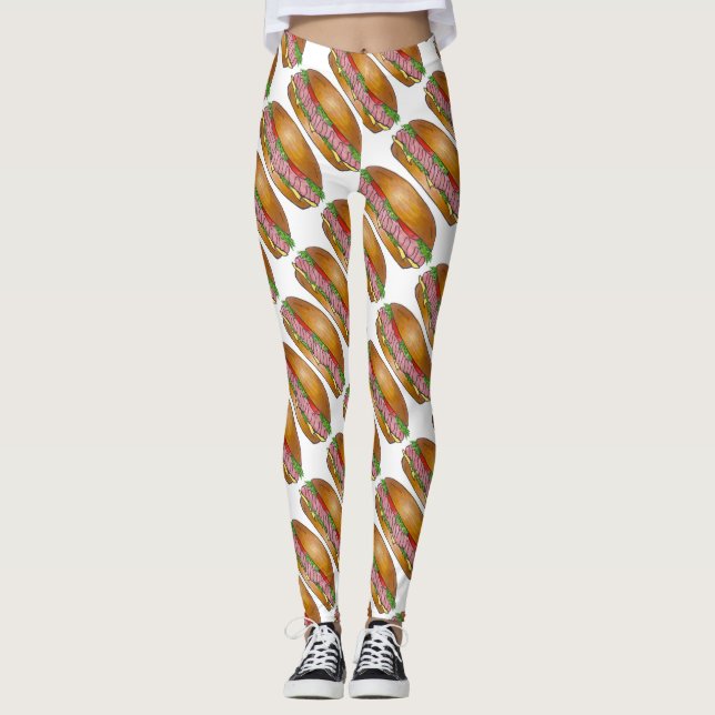 Ham and Cheese Hoagie Sub Submarine Sandwich Food Leggings (Front)