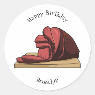 Ham cartoon illustration classic round sticker