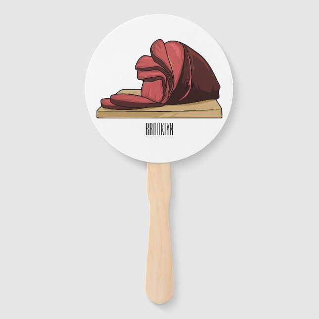 Ham cartoon illustration  hand fan (Front)