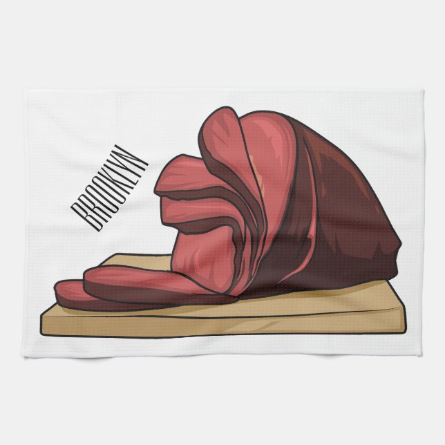 Ham cartoon illustration  tea towel (Horizontal)