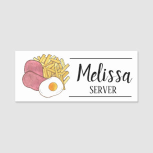 Ham Egg and Chips British Cuisine Pub Food Cooking Name Tag
