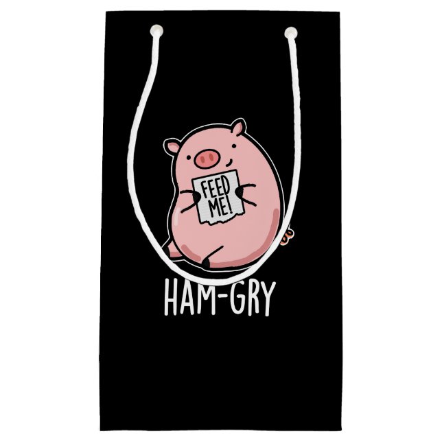 Ham-gry Funny Animal Pig Pun Dark BG Small Gift Bag (Front)