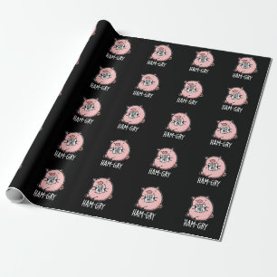 Ham-gry Funny Animal Pig Pun Dark BG Wrapping Paper