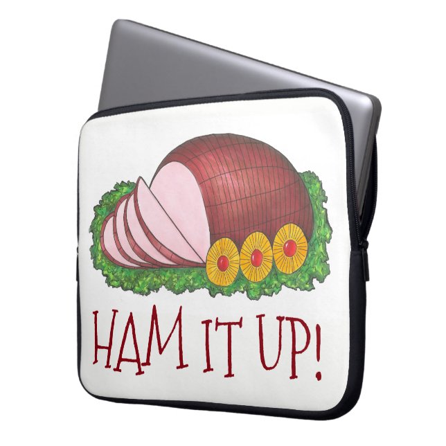 HAM IT UP! Funny Foodie Christmas Holiday Glazed Laptop Sleeve (Front Left)
