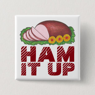 HAM IT UP Funny Ugly Christmas Party Xmas Holiday 15 Cm Square Badge