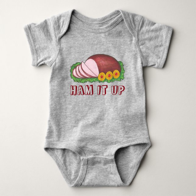 HAM IT UP Holiday Ham Pineapple Christmas Dinner Baby Bodysuit (Front)