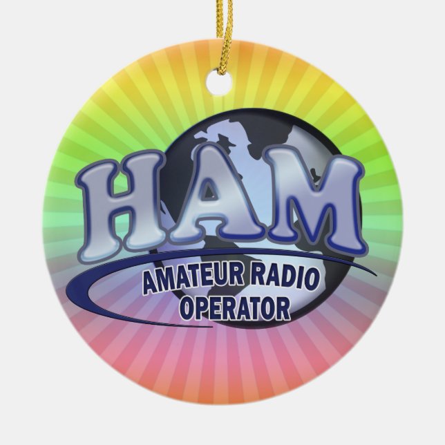 HAM LOGO BLUE AMATEUR RADIO OPERATOR CERAMIC ORNAMENT (Front)