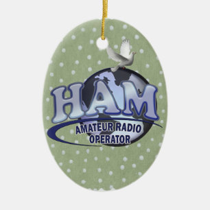HAM LOGO BLUE AMATEUR RADIO OPERATOR CERAMIC ORNAMENT