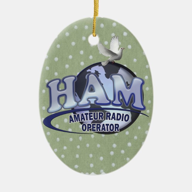 HAM LOGO BLUE AMATEUR RADIO OPERATOR CERAMIC ORNAMENT (Front)