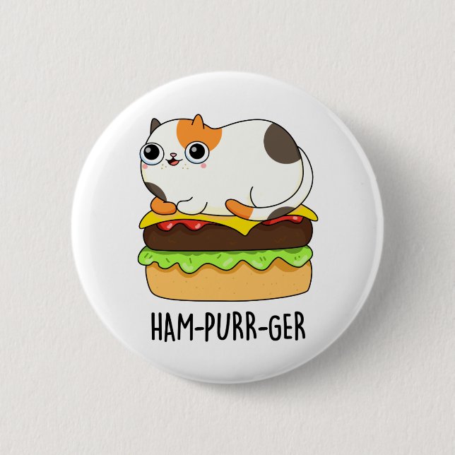 Ham-Purr-Ger Cute Kitty Cat Hamburger Pun 6 Cm Round Badge (Front)
