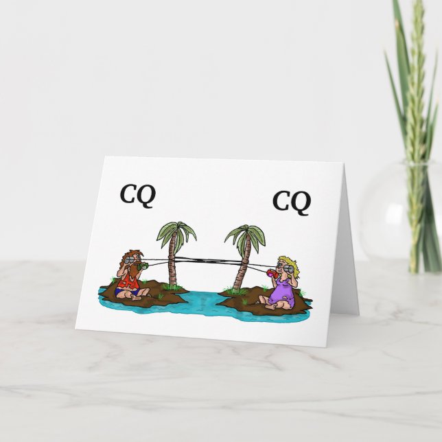 Ham Radio Anniversary Card  Couple on Island (Front)