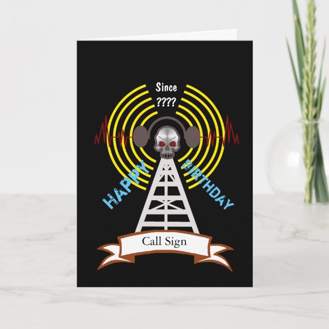 Ham Radio Biker Style Birthday Card  Customise It! (Front)