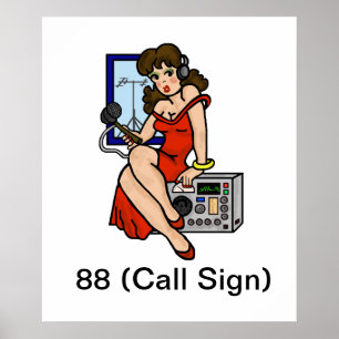 Ham Radio Brunette Pin-up Girl Poster Customise It