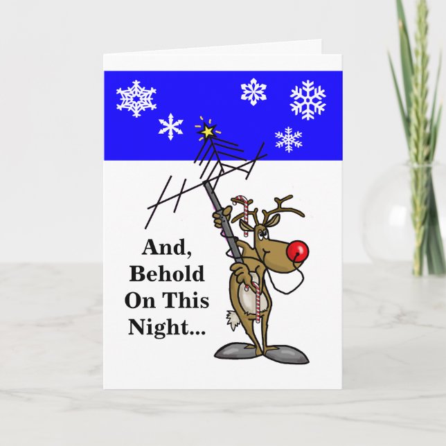 Ham Radio Christmas Card Rudolph Holding Antenna (Front)