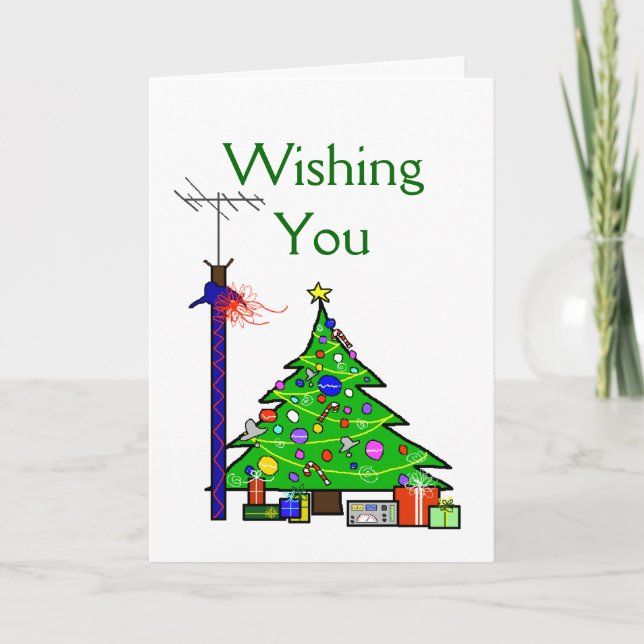 Ham Radio Christmas Tree Greeting Card (Front)