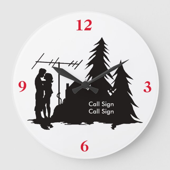 Ham Radio Couple Silhouette Wall Clock (Front)
