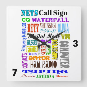Ham Radio Digital Mode Word Collage Wall Clock