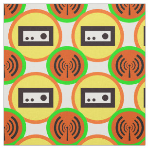 Ham Radio Fabric - Beam Tower & Radio Icon Circles