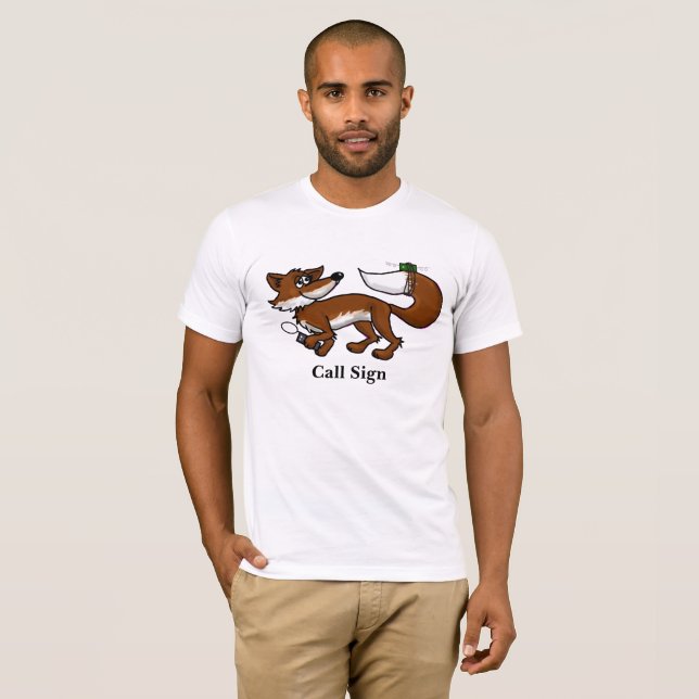 Ham Radio Fox Hunting Fox With Call Sign T-Shirt (Front Full)